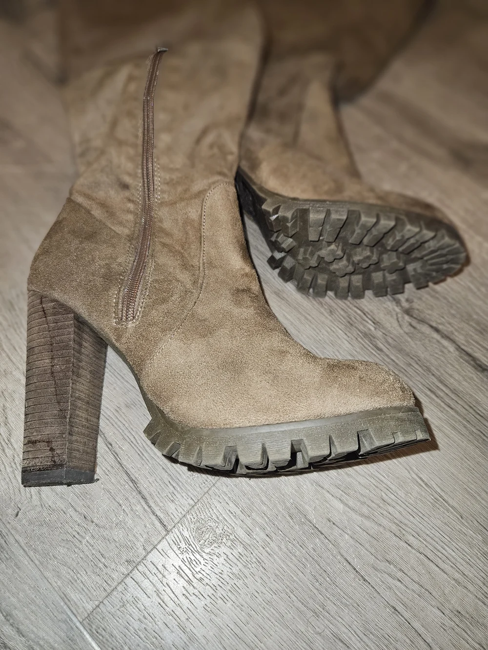 Charlotte Russe Suede-Like Tan Over-the-Knee Lug Heel Boots
